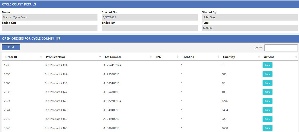Cycle Count Open Orders