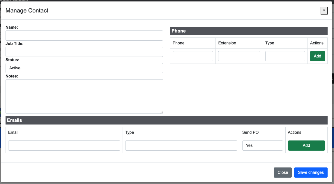 Edit Vendor Contact