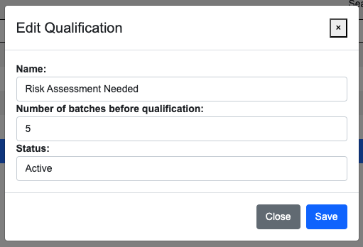Vendor Qualification Settings Edit