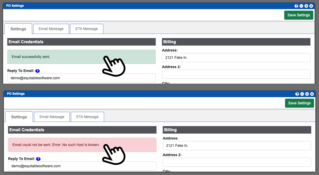 PO settings Message