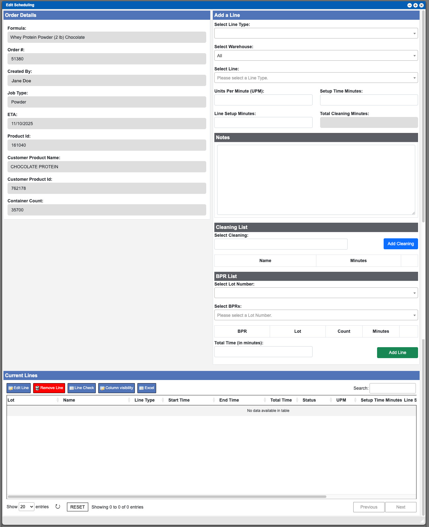Scheduling Lines